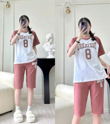 Đồ bộ quần lửng áo tay ngắn in số 8 tay áo cùng màu quần - DBO5096