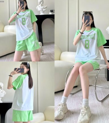 Đồ bộ quần đùi áo tay ngắn in số 8 tay áo cùng màu quần - DBO5097