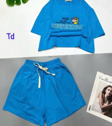 đồ bộ quần đùi áo crop top tay ngắn in chữ dây quần cột - DBO5115