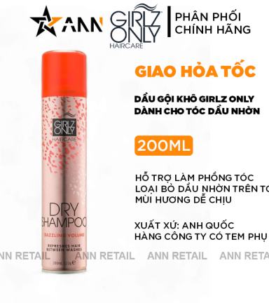 Dầu Gội Khô Girlz Only Màu Cam 200ml - Dầu Gội Khô Làm Phồng Tóc - 5021320098688