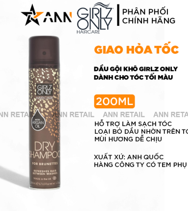 Dầu Gội Khô Girlz Only Màu Nâu 200ml - Dầu Gội Khô Cho Tóc Tối Màu - 5021320103269