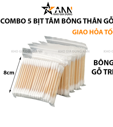 Combo 5 Bịt Tăm Bông Thân Gỗ Hai Đầu - BTBTG