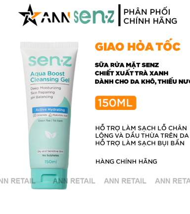 Sữa Rửa Mặt Senz Aqua Boost Cleansing Gel Chiết Xuất Trà Xanh 150ml - Sữa Rửa Mặt Cho Da Khô - SRMSTX