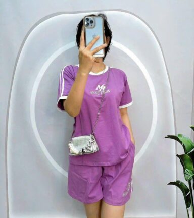 Đồ bộ quần đùi áo tay ngắn sọc thể thao in chữ - DBO5136
