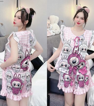 Đồ bộ quần đùi latin áo tay bèo hình labubu - DBO5138