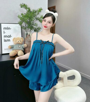 đog bộ latin quần đùi áo dây trơn nhún - DBO5143