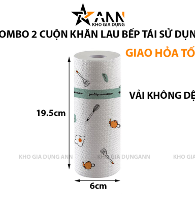 Combo 2 Cuộn Khăn Giấy Lau Bếp Đa Năng Tái Sử Dụng Nhiều Lần 6x6x19.5cm - CKGLDN