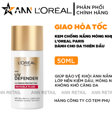 Kem Chống Nắng Loreal Paris Cho Da Thiên Dầu Defender Serum - Invisible Resist SPF50+ PA++++ 50ml Loreal ( Vạch Đỏ) - 8994993018086