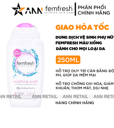 Dung Dịch Vệ Sinh Phụ Nữ Femfresh Soothing Wash Màu Hồng - Dành Cho Da Nhạy Cảm 250ml - 5010724525951