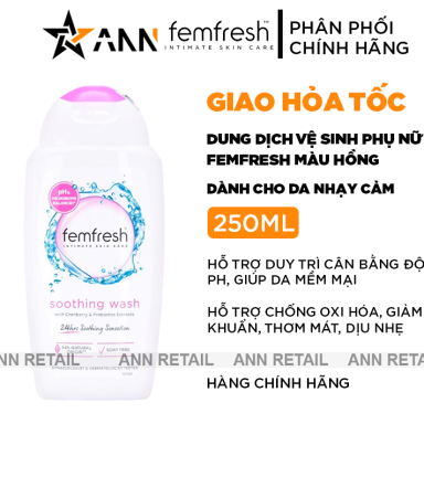 Dung Dịch Vệ Sinh Phụ Nữ Femfresh Soothing Wash Màu Hồng - Dành Cho Da Nhạy Cảm 250ml - 5010724525951