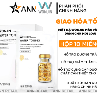 Mặt Nạ Wonjin Effect Water Toning Màu Vàng Dưỡng Trắng Da - Hộp 10 Miếng - 8809544632171