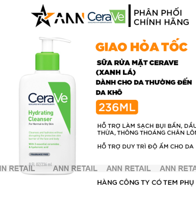 Sữa Rửa Mặt Cerave Hydrating Cleanser Xanh Lá Nhỏ 236ml - Dành Cho Da Thường Đến Da Khô - 3337875597180
