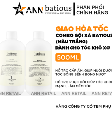 Combo Dầu Gội Xả Batious Hydrating Shampoo Màu Trắng - Dành Cho Tóc Khô Xơ 500ml - 5061014610765