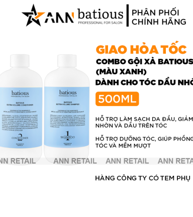 Combo Gội Xả Batious Extra Volume Shampoo Màu Xanh - Dành Cho Tóc Dầu Nhờn 500ml - 5061014610727