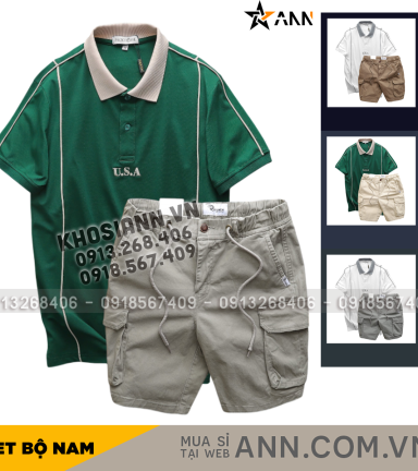 Set Bộ Nam Áo Thun Polo Pack Horse Thêu Nổi Chữ U.S.A + Quần Short Kaki Túi Hộp Cao Cấp - SBN129