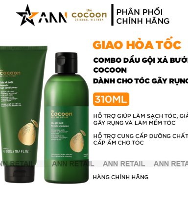 Combo Dầu Gội Xả Bưởi Cocoon Hỗ Trợ Tóc Gãy Rụng 310ml - CBDGXB