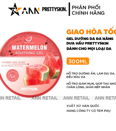 Gel Dưỡng Da Đa Năng Prettyskin Dưa Hấu Watermelon Soothing Gel 300ml - 8809733211835