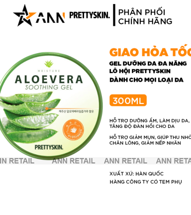 Gel Dưỡng Da Đa Năng Prettyskin Chiết Xuất Lô Hội Aloevera Soothing Gel 300ml - 8809733210029