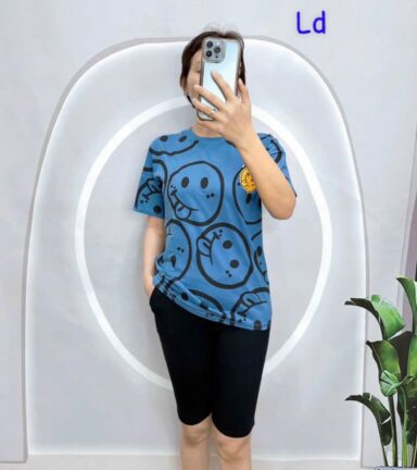 Đồ bộ áo thun quần lửng đen in mặt cười - DBO5169