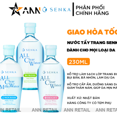 Nước Tẩy Trang Senka All Clear Micellar 230ml Hỗ Trợ Dưỡng Ẩm Sạch Sâu Làm Sáng Da - TTTSK