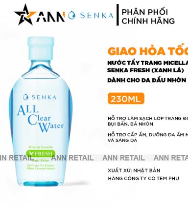 Nước Tẩy Trang Senka All Clear Micellar Fresh Màu Xanh Lá 230ml - Dành Cho Da Dầu Nhờn - 4909978152888