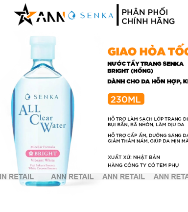 Nước Tẩy Trang Senka All Clear Micellar Bright Màu Hồng 230ml - 4909978150211
