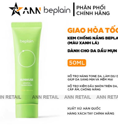 Kem Chống Nắng Beplain Sunmuse Màu Xanh Lá - Dành Cho Da Dầu Mụn 50ml - 8809623942023