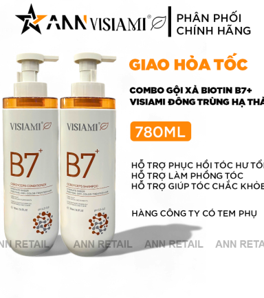Combo Dầu Gội Xả Visiami Biotin B7+ Cordyceps Đông Trùng Hạ Thảo 780ml - 6940686505847