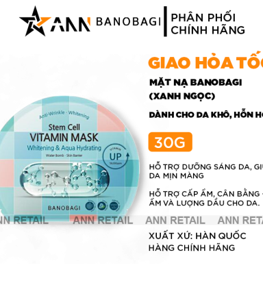 Mặt Nạ Banobagi Màu Xanh Ngọc Vitamin Mask Whitening & Aqua Hydrating Hộp 10 Miếng - 8809486365465