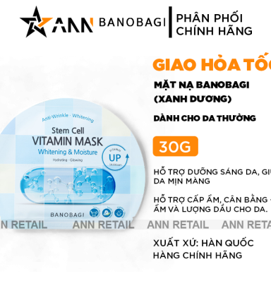 Mặt Nạ Banobagi Màu Xanh Biển Vitamin Mask Whitening & Moisture Hộp 10 Miếng - 8809486365403