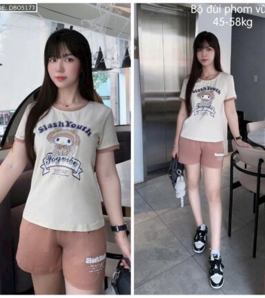 Đồ bộ quần đùi áo tay ngắn in hình và chữ - DBO5177