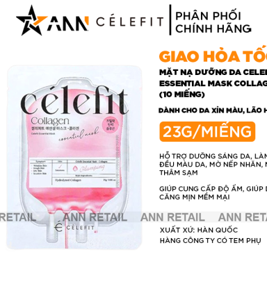 Mặt Nạ Celefit Essential Mask Collagen Màu Hồng Hỗ Trợ Chống Lão Hoá Hộp 10 Miếng - 8809497562556