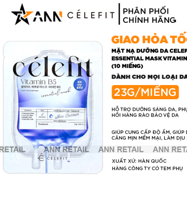 Mặt Nạ Celefit Mask Vitamin B5 Màu Xanh Dương Hỗ Trợ Cấp Ẩm Làm Dịu Da Hộp 10 Miếng - 8809497562563
