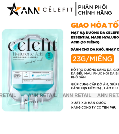 Mặt Nạ Cấp Ẩm Celefit Essential Mask Hyaluronic Acid 23g 10 Miếng - Dành Cho Da Khô Thiếu Ẩm - 8809497562525