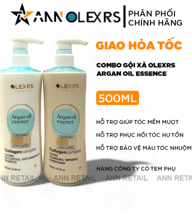 Combo Gội Xả Collagen Olexrs Argan Oil Essence Màu Xanh 500ml - Phiên Bản Mới 2024 - CGXCOMX