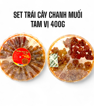 Set Hộp Mix Trái Cây Chanh Muối 3 Vị (Mơ, Mận Khía, Cà Chua Bi) Sun Khía 3 Ngăn 400G Hộp Tết - 8936208936662