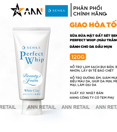 Sữa Rửa Mặt Senka Perfect Whip Đất Sét Màu Trắng 120g - Dành Cho Da Dầu Mụn - 4550516474636