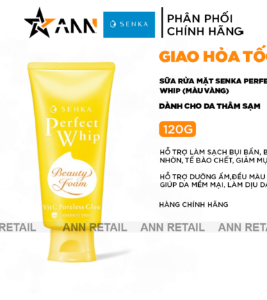 Sữa Rửa Mặt Senka Perfect Whip Vitamin C Màu Vàng Sáng Mịn Mờ Thâm 120g - 4550516705464