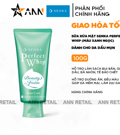 Sữa Rửa Mặt Senka Perfect Whip Màu Xanh Ngọc Giảm Mụn Mờ Thâm 100g - 4550516705945