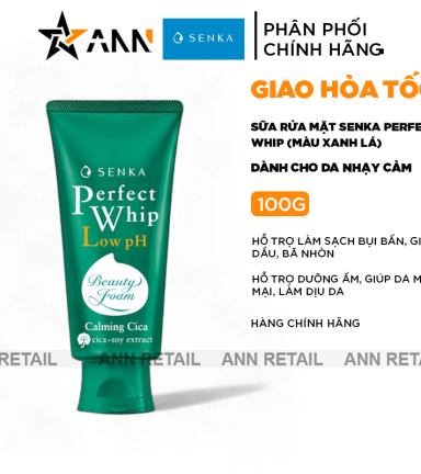 Sữa Rửa Mặt Senka Perfect Whip Chiết Xuất Rau Má Màu Xanh Lá Dịu Nhẹ Cho Da Nhạy Cảm 100g - 4550516707666