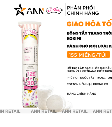 Bông Tẩy Trang Tròn Kokimi Mềm Mại - 155 Miếng - 8936112020242