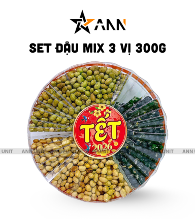 Set Hộp Mix Đậu 3 Vị (Đậu Đen, Đậu Xanh, Đậu Nành) Sun Khía 3 Ngăn 300G Hộp Quà Tết 2026 - DTVHSK300