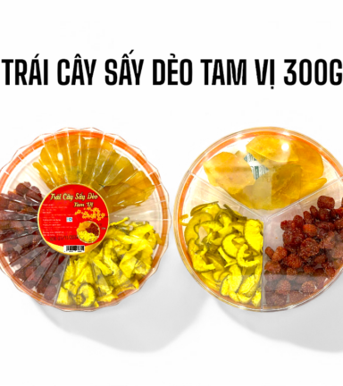 Set Hộp Mix Trái Cây Dẻo 3 Vị (Dâu Sấy Dẻo, Vỏ Bưởi, Chanh Dây Sấy Dẻo) Sun Khía 3 Ngăn 300G Hộp Tết - TCSDTVHSK300