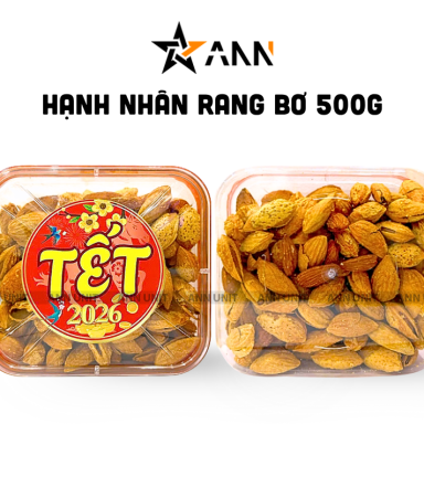 Hộp Hạnh Nhân Rang Bơ Hộp Vuông Tròn 500G Hộp Quà Tết 2026 - HHNRBHCN500