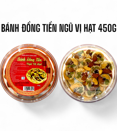 Hộp Bánh Đồng Tiền Ngũ Vị Hạt Hộp Tròn 450G Hộp Tết - BDTNVHHT450