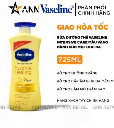 Sữa Dưỡng Thể Vaseline Intensive Care Essential Healing Màu Vàng 725ml - Hàng Xách Tay - 8901030912955