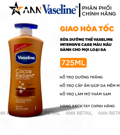Sữa Dưỡng Thể Vaseline Intensive Care Cocoa Radiant Màu Nâu 725ml - Hàng Xách Tay - 8901030912986