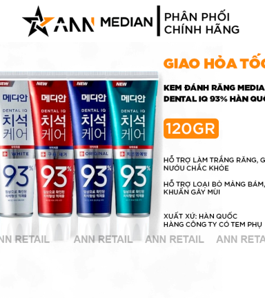 Kem Đánh Răng Median Dental IQ 93% Hàn Quốc 120g - Hàng Công Ty Chính Hãng - KDRMDI93