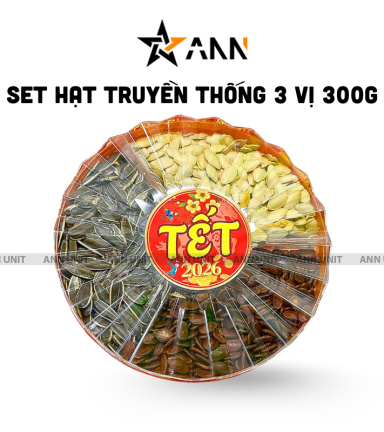 Set Hộp Mix Hạt 3 Vị (Hạt Dưa, Hạt Hướng Dương, Hạt Bí Trắng) Sun Khía 3 Ngăn 300G Hộp Quà Tết 2026 - HTVHSK300