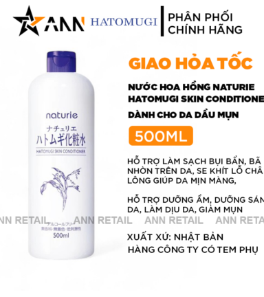 Nước Hoa Hồng Hatomugi Ý Dĩ Skin Conditioner 500ml Dành Cho Da Dầu Mụn - 4903335693601